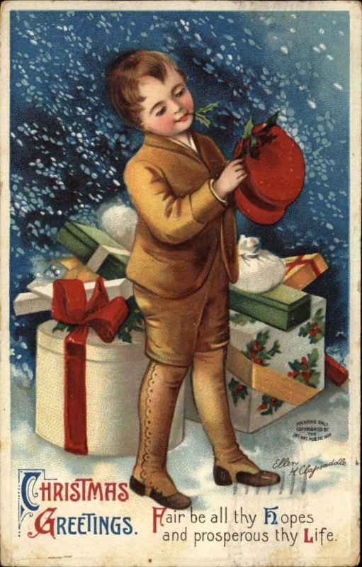 Ellen Clapsaddle Christmas Little Boy with Red Cap Int'l Art c1910 Postcard