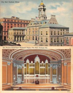 PORTLAND, ME Maine  CITY HALL & HERMAN KOTZSCHMAR ORGAN  *Two* c1940's Postcards