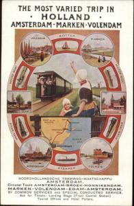 Holland Views Travel Poster Art RR Train Steamship c1915 Postcard