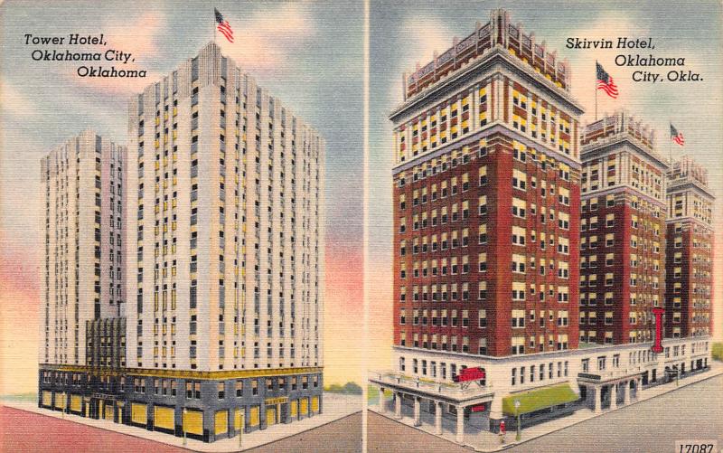 Tower Hotel and Skirvin Hotel, Oklahoma City, Oklahoma, Early Postcard, Unused