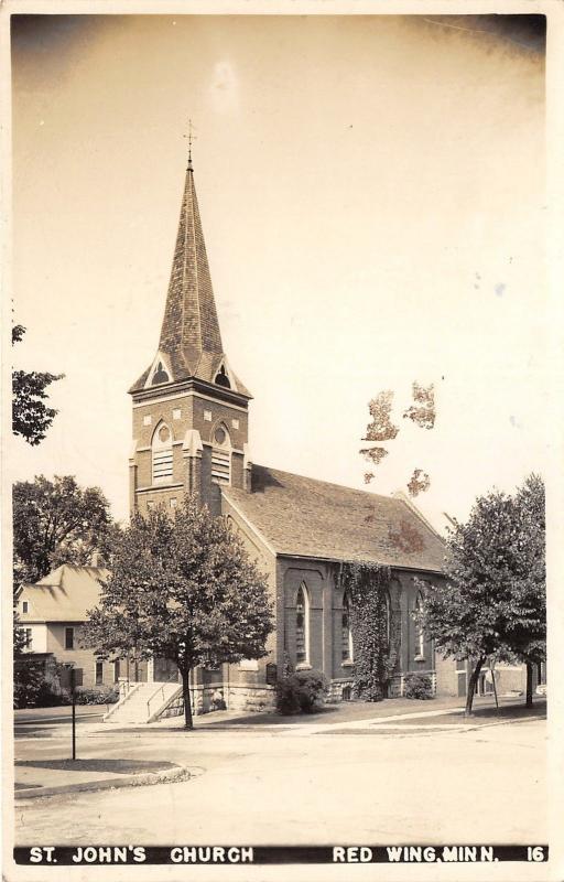 Red Wing Minnesota~St John's Church~Houses in Background~1947 RPPC Postcard