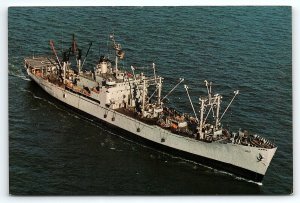 VINTAGE U.S. NAVY SHIP RIGEL T-AF 58 AERIAL VIEW UNPOSTED CHROME POSTCARD P391