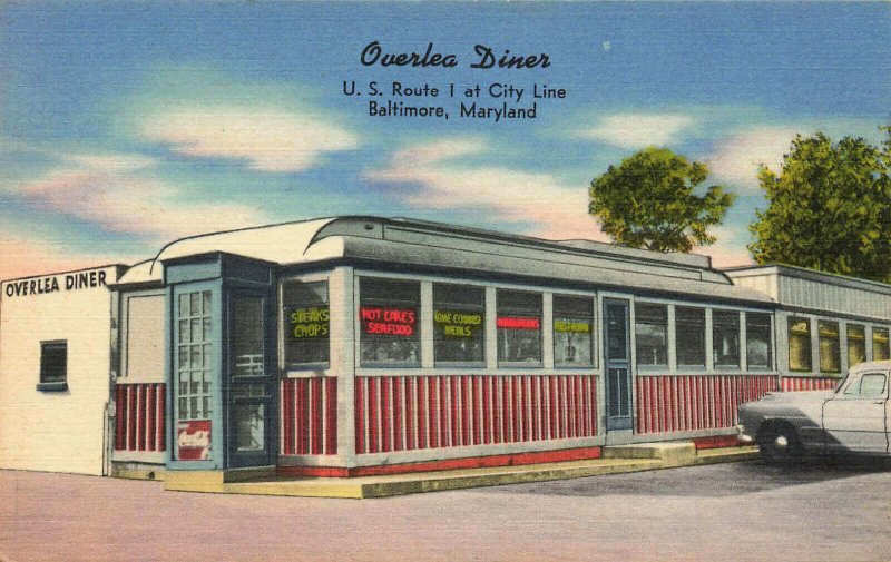 Baltimore MD Overlea Diner Linen Postcard