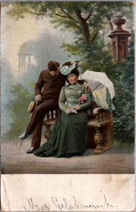 Romantic Couple Romance Umbrella Vintage Postcard C189