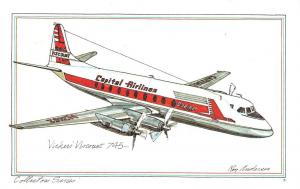 Capital Airlines VICKERS VISCOUNT 745 Airplane  ANDERSON Artist Signed  Postcard