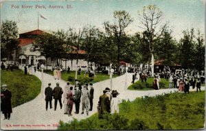 Aurora Illinois~Victorian Crowd at Fox River Park~Pavilion~1914 Postcard