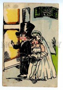 499263 Humor Comic ART DECO Charming Kids WEDDING Vintage postcard 1924 year