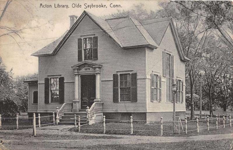 Olde Saybrooke Connecticut Acton Library Street View Antique Postcard K29483