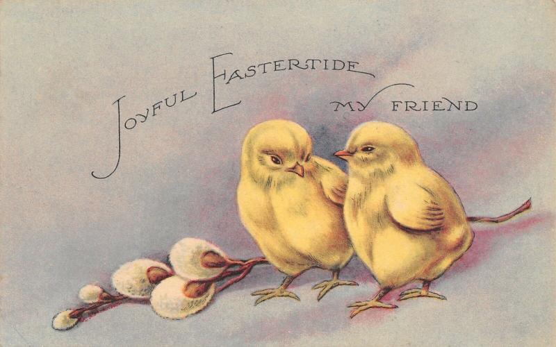 Easter~My Friend~Two Chicks Walk~Pussy Willows~Gibson Art Lines~c1910 Postcard 