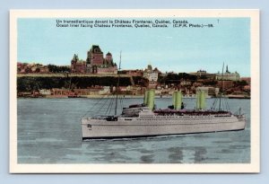 Ocean Liner Facing Chateau Frontenac Quebec Canada UNP Unused WB Postcard B14