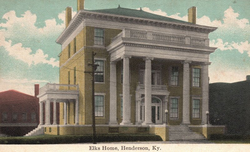 Vintage Postcard Elks Home Big House Building Main Entrance Henderson Kentucky