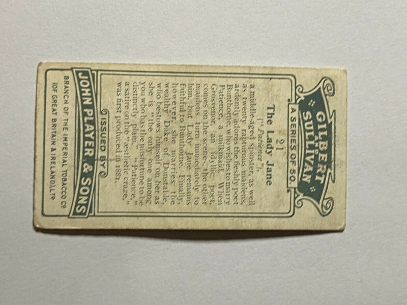 CIGARETTE CARD - PLAYERS GILBERT & SULLIVAN #21 LADY JANE   (UU532) 