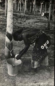 Singapore Woman Tapping Rubber Tree Occupation Real Photo Postcard