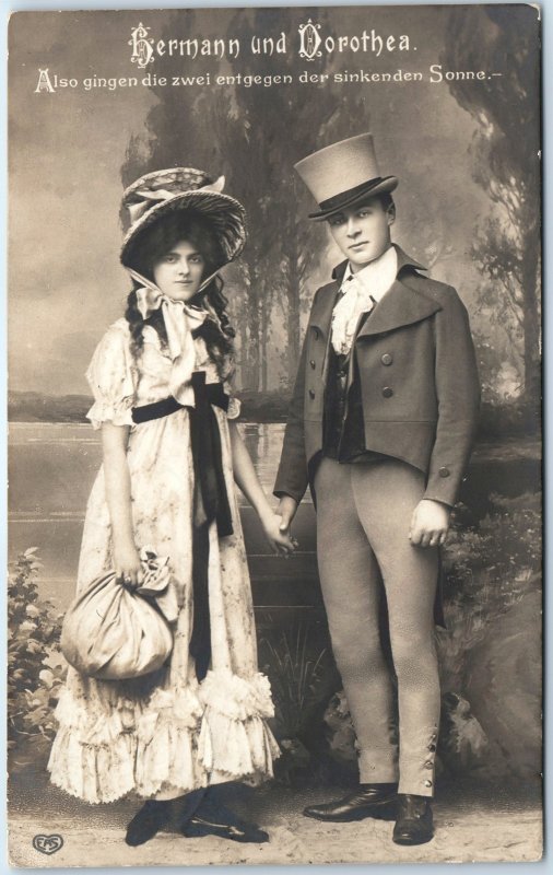 1900s Germany RPPC Hermann Dorothea Couple Period Costume Victorian Fashion A347