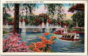 Boston Massachusetts Lake in the Public Gardens, Boats c1931 Postcard M21