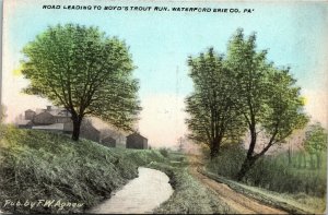 Postcard PA Dirt Road Leading to Boyd's Trout Run Waterford Erie Co. 1920s M14