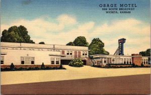 Linen Postcard Osage Motel 3358 South Broadway US Hwy 81 in Wichita, Kansas