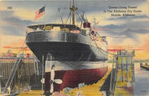 Mobile Alabama 1945 Postcard Ocean Going Vessel In Alabama Dry Docks