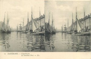 Postcard Stereographic stereo view postcard Denmark Copenhague new port