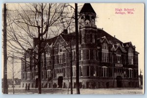 Antigo Wisconsin WI Postcard High School Exterior Building c1915 Vintage Antique