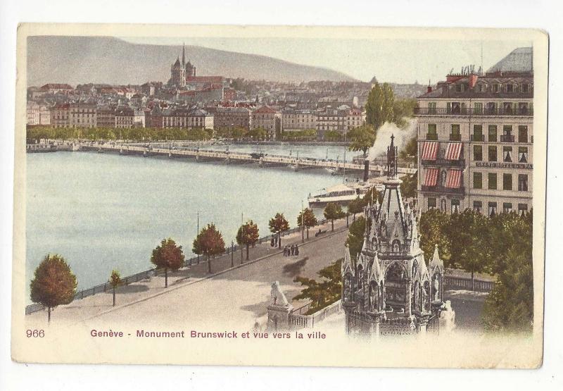 Switzerland Geneva Brunswick Monument Vue Geneve Vers la Ville Vtg UDB Postcard