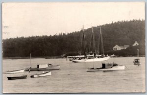 Cutler Maine 1937 RPPC Real Photo Postcard Cutler Harbor Boats Sailboat