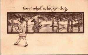 Vtg Comic Children Gee! What a Lucky Dog Artist Signed Cobb Shinn 1910s Postcard