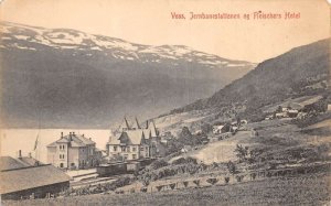 Voss Norway Railway Station Fleischers Hotel Vintage Postcard AA75021