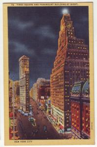 P998 vintage linen card time square and paramount building night new york city