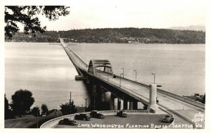 Postcard Real Photo Lake Washington Floating Bridge Seattle Washington WA RPPC