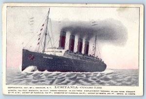 1907 Lusitania Cunard Line Steamer Ship One Of Her First Voyages Postcard