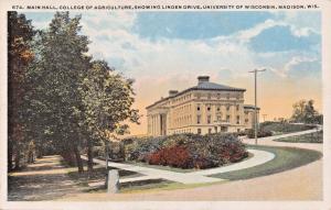 MADISON WI-UNIVERSITY-MAIN HALL-COLLEGE AGRICULTURE-LINDEN DRIVE POSTCARD 1920s