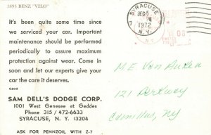 Postcard 1893 Benz Velo Posted 1972