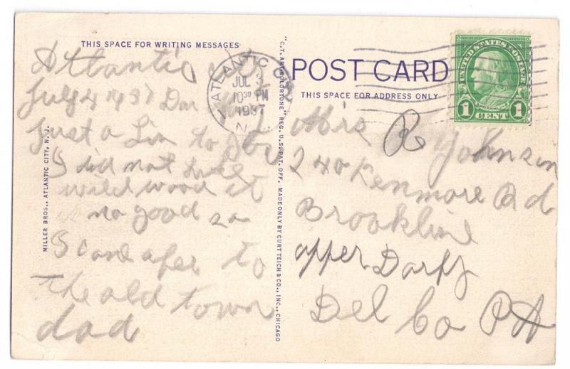 Greetings From Atlantic City NJ Large Letter 1937 Curteich L