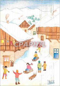 Modern Postcard Images of home good sledges watercolor valley pier