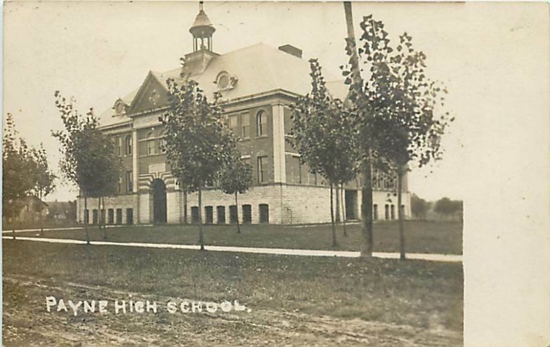 OH, Payne, Ohio, RPPC, High School Building, Entrance View, 1908 PM