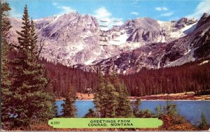 Scenic Mountain View, Greetings from Conrad MT c1953 Vintage Postcard J70