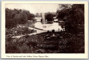 Dayton Ohio c1910 Postcard View Of Gardens An Lake Soldiers Home