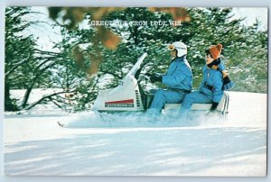 c1950's Greetings From Lodi Motor Ski Winter Wisconsin Correspondence Postcard