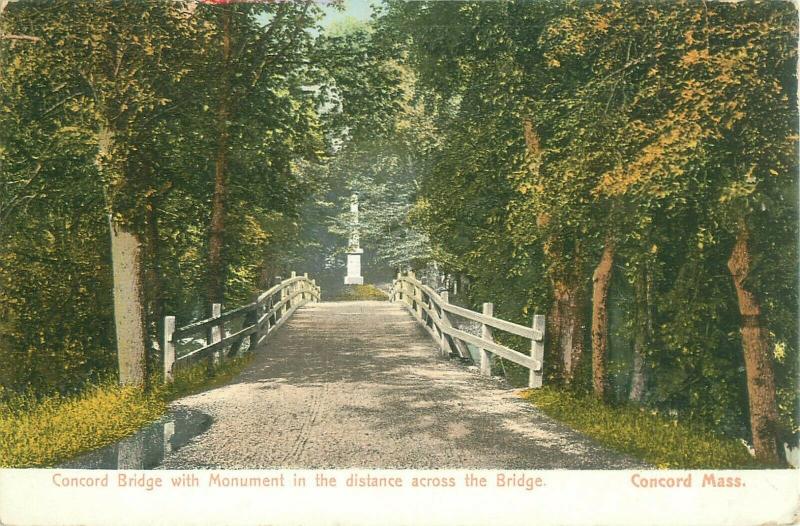 Concord Bridge with Monument in Distance Concord Massachusetts Old UDB Postcard