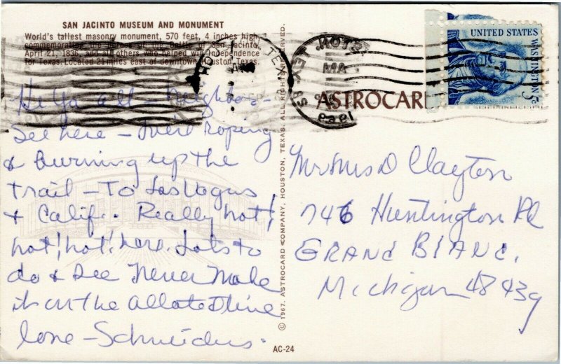 San Jacinto Museum and Monument - aerial  Texas postcard