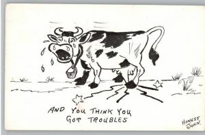 Comic Postcard-You Got Troubles? Cow Stepping on Udder