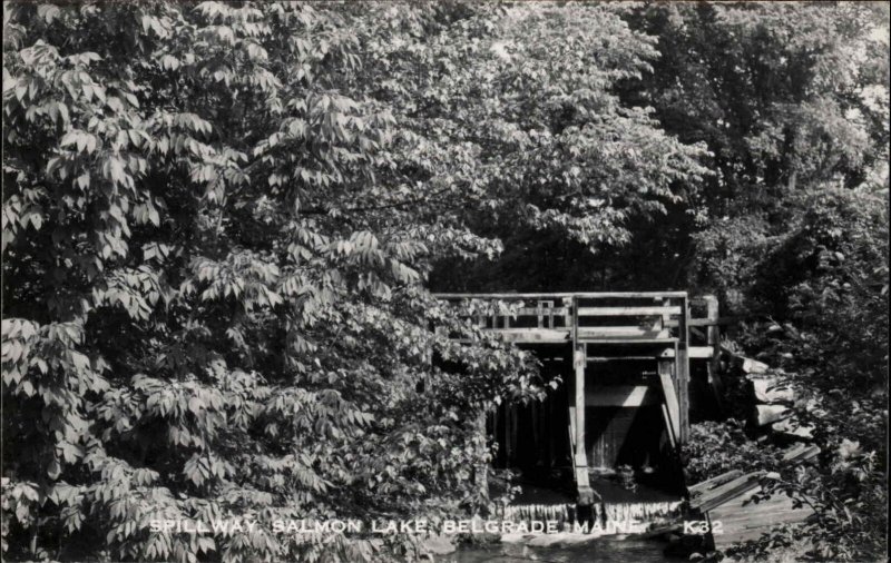 Belgrade ME Salmon Lake Spillway Real Photo Postcard