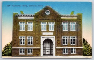 Danbury Connecticut~Concordia Society St View~Entrance~Stone Bldg~c1910 Postcard