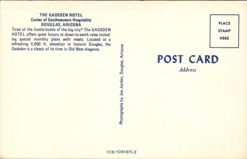 Vtg Douglas Arizona AZ The Gadsden Hotel Postcard