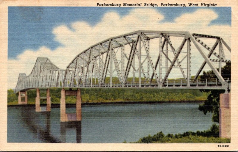 West Virginia Parkersburg Memorial Bridge 1957 Curteich