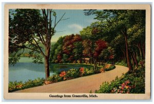 c1940 Scenic View Forest Greetings From Greenville Michigan MI Unposted Postcard