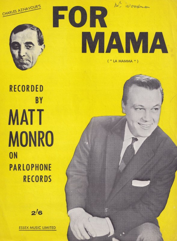 For Mama Charles Aznavour Matt Monro 1960s Sheet Music