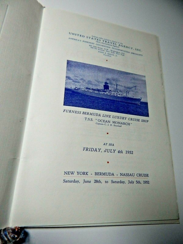 Vtg 1952 TSS Ocean Monarch Cruise Bermuda Line Ship July 4th  Menu Lot of Two