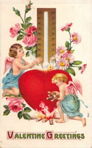 G30/ Valentine's Day Love Postcard c1910 Thermometer Cupids 12